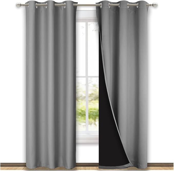 NICETOWN Silver Grey Full Shade Curtain Panels, Pair of Thermal Insulated & Energy Efficiency Blackout Curtains for Living Room Windows, Lined Silky Performance Window Dressing (42" Wide x 84" Long) by NICETOWN