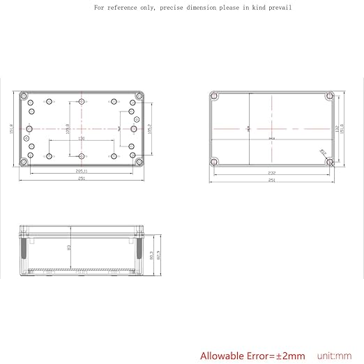 Junction Box,IP67 Waterproof ABS Black Project Box Clear Cover with Mounting Plate Electrical Box Enclosure for Outside Electronics 9.8 x 5.9 x 3.9inch(250x150x100mm) - Image 6