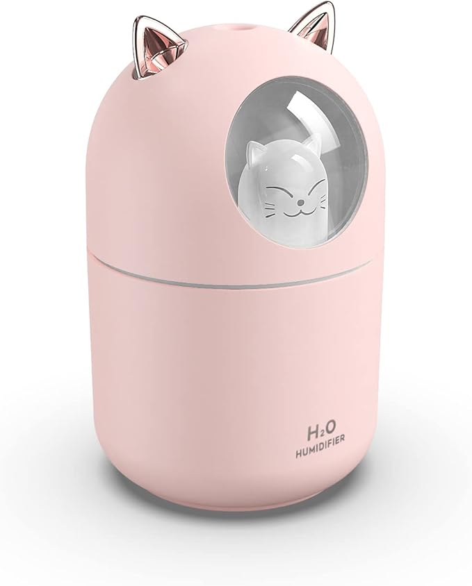 Portable 300ml Mini Cool Mist Humidifier With Night Light, USB Auto Shut-Off, Ultra-Quiet, 2 Spray Modes for Home Office Travel (Pink) - Image 2