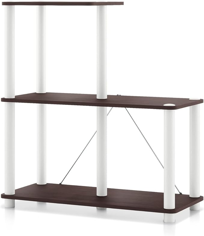 Homes: Inside + Out Apexa Modern 3-Cube Ladder Shelving Units, Collectibles Display Shelves, Easy Assembly Standing Shelf, Home Storage Organizer for Living Room, Bedroom, Office, Espresso by HOMESInsideOut