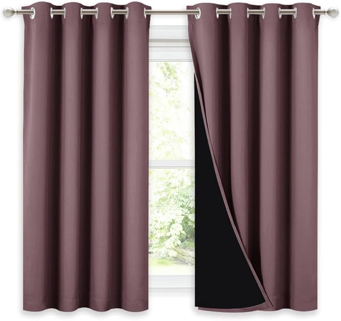 NICETOWN 100% Blackout Curtains 54 inches Long, Double-Deck Completely Blackout Window Treatment Thermal Insulated Lined Drapes for Small Window (Dry Rose, 1 Pair, 52 inches Width Each Panel) by NICETOWN