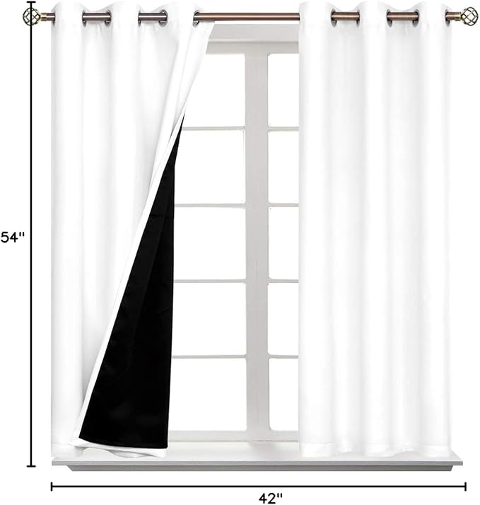 BGment Short 100% Blackout Curtains for Bedroom, Thermal Insulated Energy Efficiency Noise Reducing Grommet Curtains 54 Inch Length with Liner for Small Window 2 Panels Each 42 Inch Wide, Pure White - Image 10