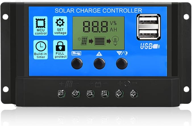 PWM Solar Charge Controller 30A Solar Panel Controller 12V/24V Auto Adjustable LCD Display Solar Panel Battery Regulator with USB Port by CXZTCL