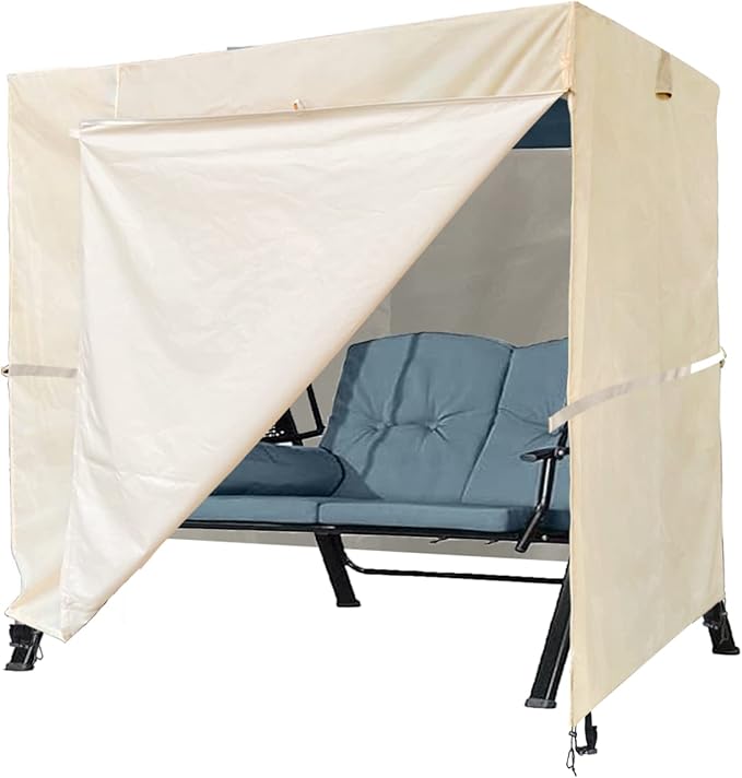 Ourdoor Swing Cove,2 Triple Seater Hammock Cover Garden Swing Cover Garden Hammock Glider Chair Cover Outdoor Swing Cover UV Resistant Swing Canopy Cover (65 * 49 * 66 in) Beige by SlanArrow