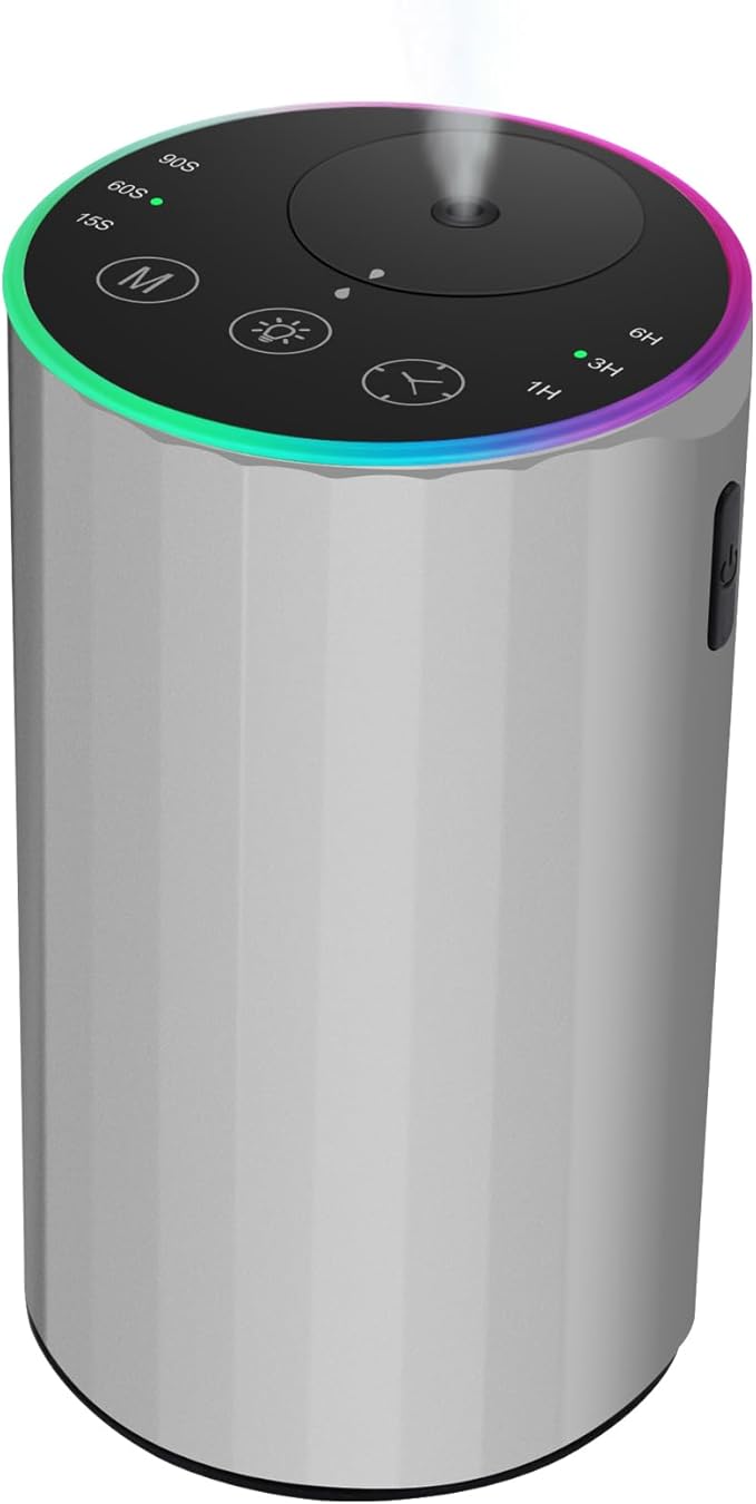 Waterless Essential Oil Diffuser, Battery Powered Mini Scent Air Machine, Aromatherapy Mist Diffuser for Home Room Car Office (Silver) by konchile