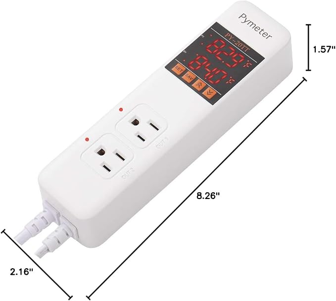 2 in 1 Digital Temperature Controller Dual Outlet Heat Mat Thermostat Reptile Greenhouse Heater Home Brewing Freezer Cooling Heating Pad Control 16A 1920W - Image 9