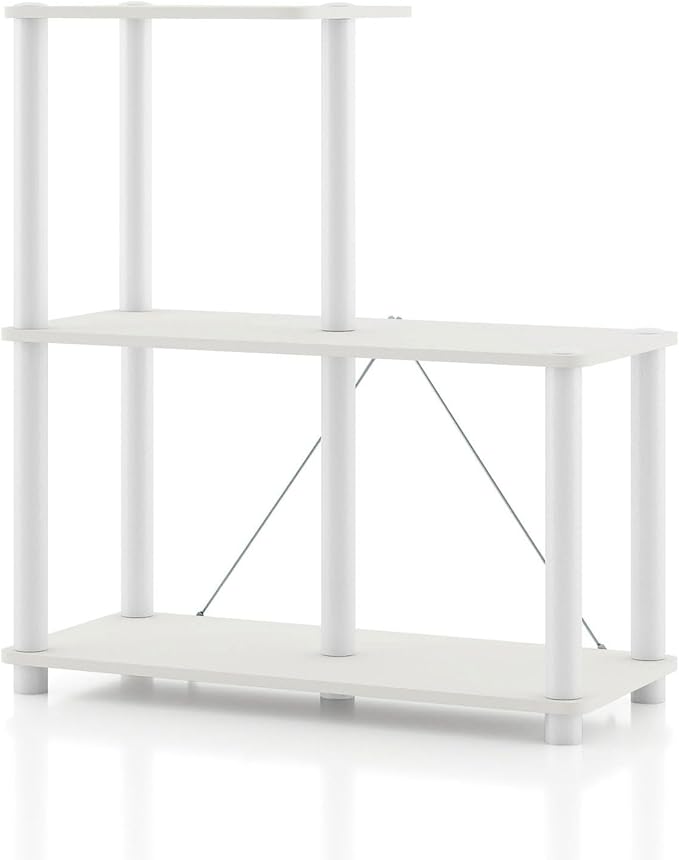 Homes: Inside + Out Apexa Modern 3-Cube Ladder Shelving Units, Collectibles Display Shelves, Easy Assembly Standing Shelf, Home Storage Organizer for Living Room, Bedroom, Office, White by HOMESInsideOut