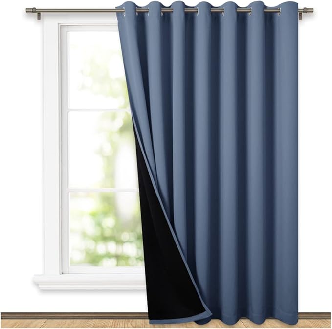 NICETOWN Total Shade Patio Door Curtain, Heavy-Duty Full Light Shading Sliding Door Drape Room Divider Curtain, Vertical Blind for Window（Stone Blue, 1 Panel, 100 inches Wide x 95 inches Long by NICETOWN