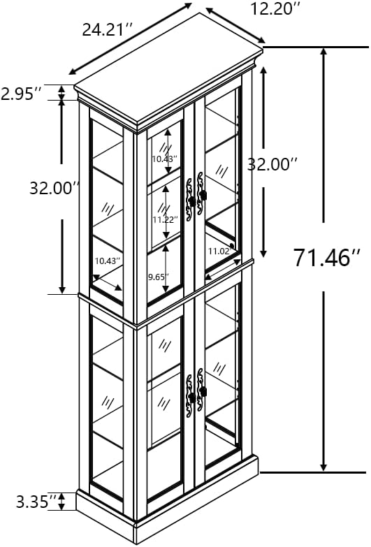 Lighted Glass Curio Cabinet with Lights & Adjustable Shelves,Curio Display Cabinet with Wood Frame,Corner Cabinet for Kitchen,Living Room,Office(Free Standing,Light Bulb Include) - Image 2
