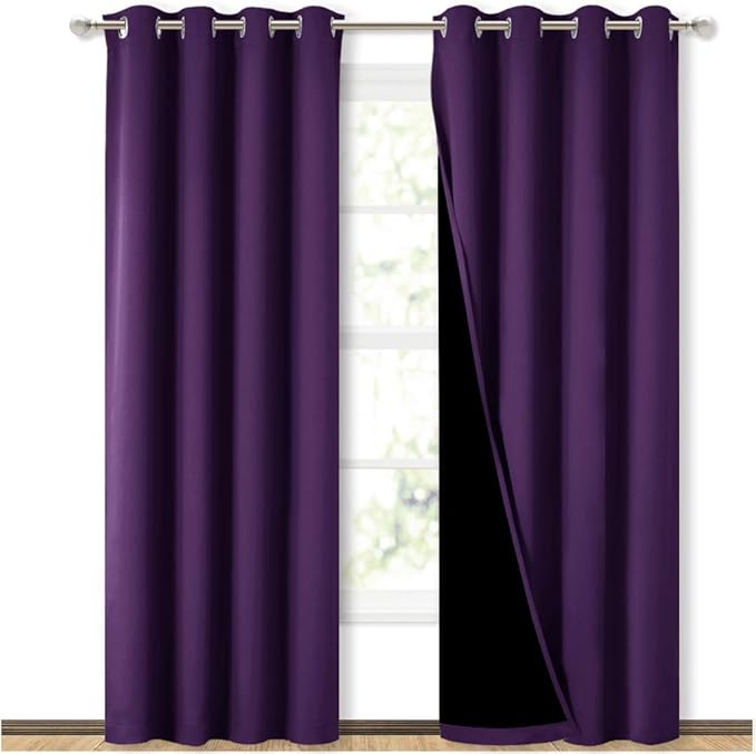 NICETOWN 100% Blackout Curtains with Black Liner Backing, Thermal Insulated Curtains for Living Room, Noise Reducing Drapes, Royal Purple, 52 inches Wide x 84 inches Long Per Panel, Set of 2 Panels by NICETOWN