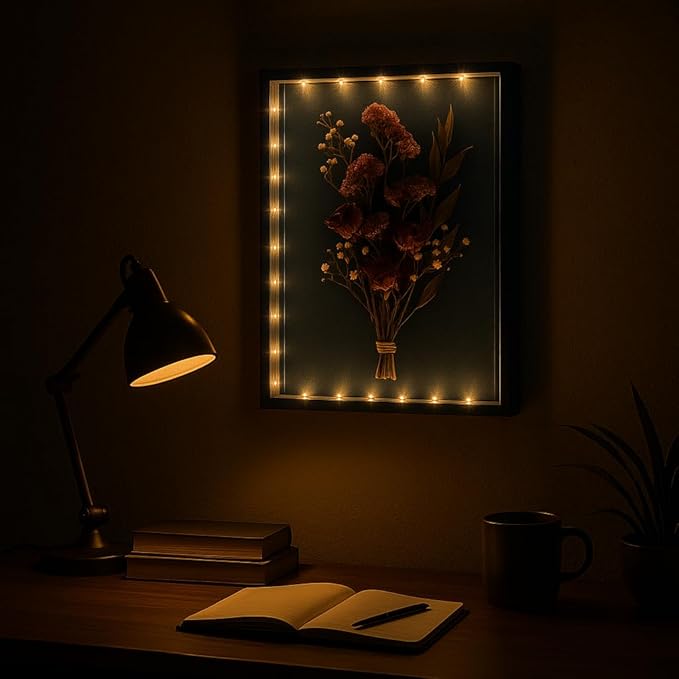 Dried Flowers Shadow Box with LED Light Dimmable Changeable Pictures Display Frame Wall-mounted & Tabletop Photo Album Display (Indigo) - Image 3