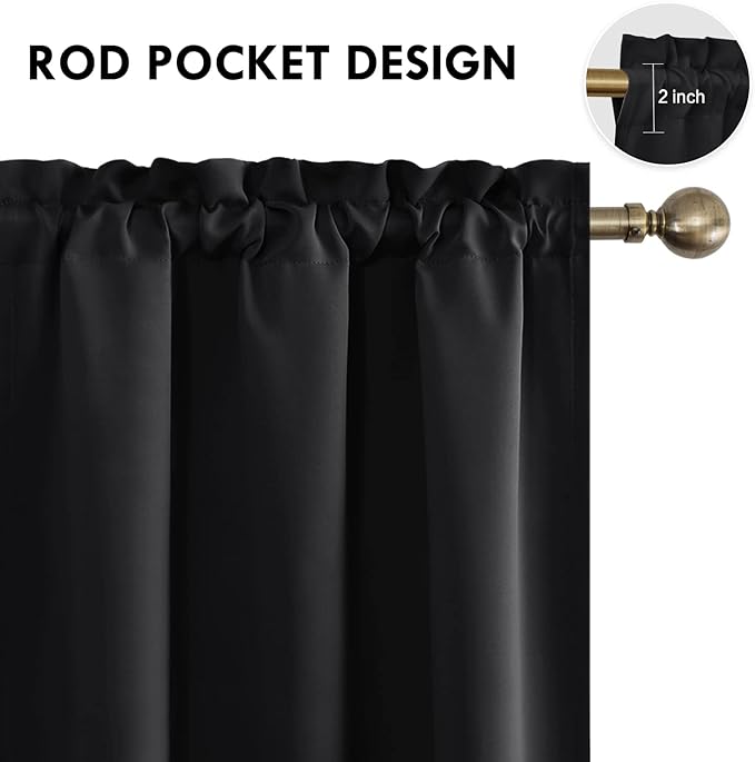 DWCN Blackout Curtains for Bedroom – Thermal Insulated Room Darkening Drapes for Living Room, Black, W 42 x L 84 Inch, Set of 2 Rod Pocket Curtain Panels - Image 4