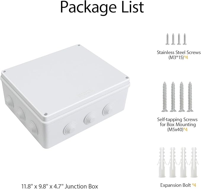 LeMotech ABS Plastic Dustproof Waterproof IP65 Junction Box Universal Electrical Project Enclosure White 11.8 x 9.8 x 4.7 inch (300 x 250 x 120 mm) - Image 8