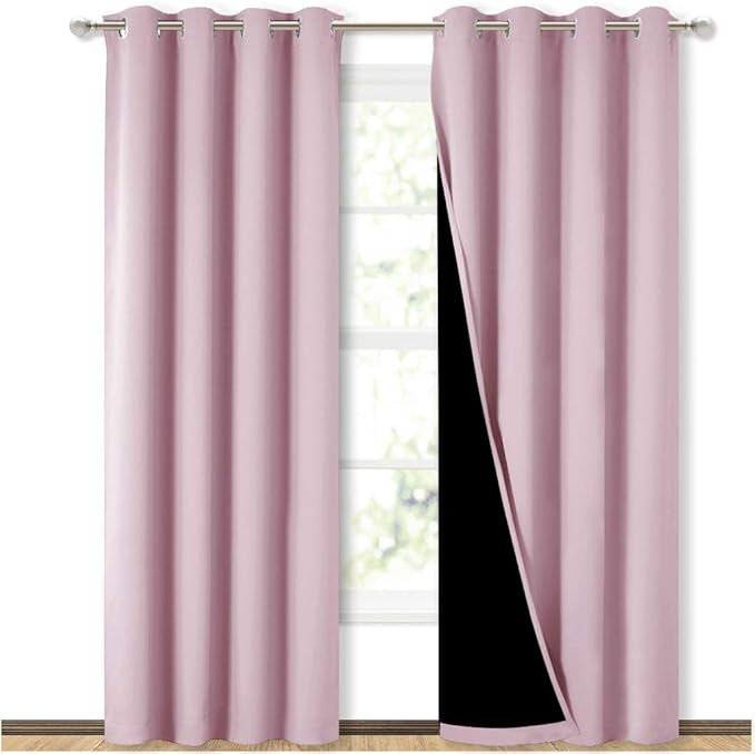 NICETOWN 100% Blackout Window Curtain Panels, Heat and Cold Blocking Drapes with Black Liner for Nursery, 84 inches Thermal Insulated Draperies (Lavender Pink, 2 Pieces, 52 inches Wide Each Panel) by NICETOWN