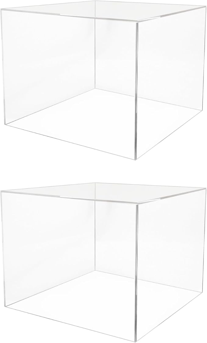2 Pack Acrylic Display Riser Box with One Open Side Versatile 12" x 12" x 9" No LId Clear Dust Cover Retail Product Riser or Merchandise Storage Bin by Marketing Holders by MarketingHolders