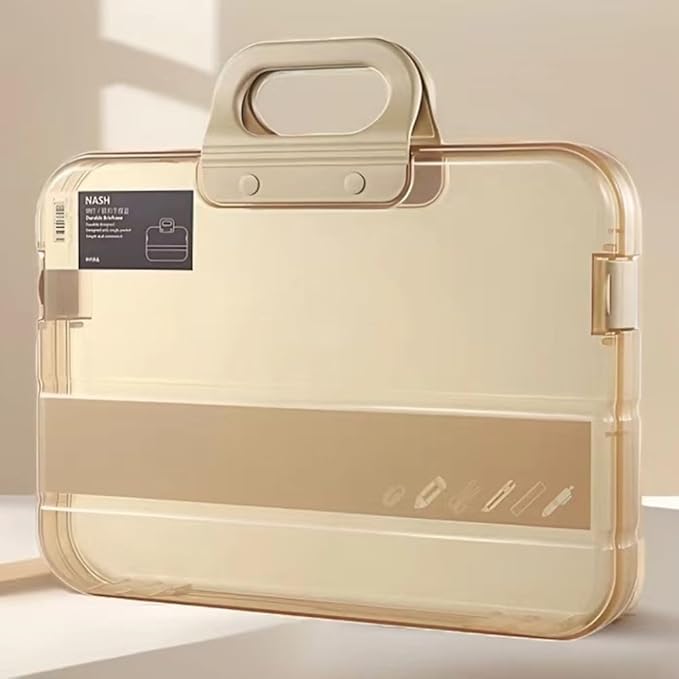Clear Waterproof Document Storage Box with Snaps PP Files Organizer Cases for A4 Paper Magazines Notebooks School or Office Supplies (Khaki, 1pcs) - Image 4