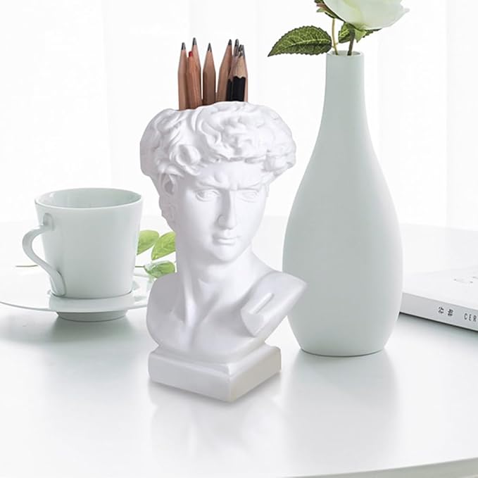 DOITOOL Greek Statue of David Collectible Figurine Cute Vase Vases for Decor Face Flower Dried Flower Vase Decorative Planter Greece Ornaments White Resin - Image 4