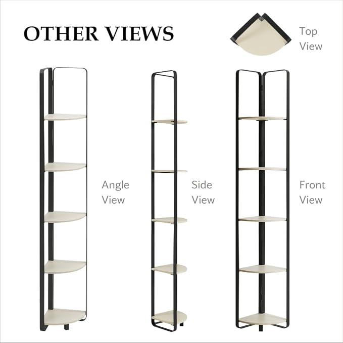 Furniture of America Leif Modern 5 Shelf Bookcase, Two-Tone Corner Bookshelf with Storage Space and Flat Metal Legs for Living Room, Bedroom, Office, Cream & Black - Image 9