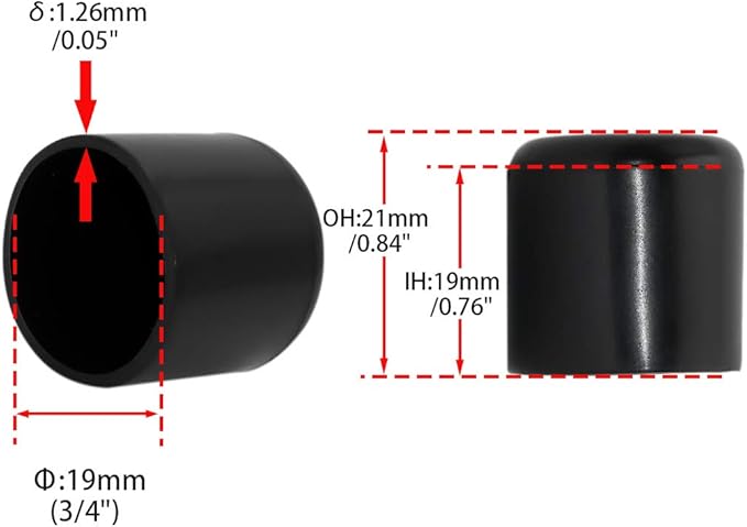Flyshop 3/4", 19 mm, Patio Round Chair Leg Caps, Furniture Table Feet Covers Floor Protectors, Flexible Anti-Scratch PVC Legs Tips, 8 Pack, Black - Image 2