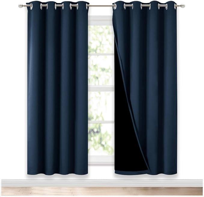 NICETOWN Full Shade Curtain Panels, Pair of Energy Smart & Noise Blocking Out Blackout Drapes for Apartment Window, Thermal Insulated Guest Room Lined Window Dressing(Navy Blue, 52 x 72 inch) by NICETOWN