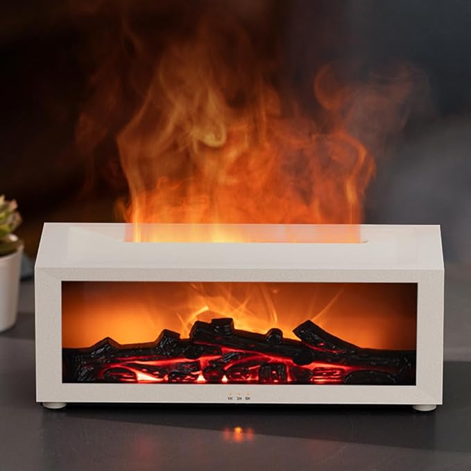 Essential Oil Diffuser, Fireplace Flame Oil Diffuser - Aromatherapy Aroma Humidifier, Upgrade 7 Flame Colors Noiseless 150ml Remote Control - Perfect for Bedroom Home Office (Fireplace White) by SENMUL