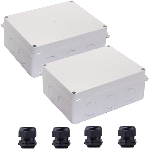 Junction Box, 2Pcs Reserved Holes Electrical Boxes Waterproof IP65 ABS Plastic Electrical Power Cord Enclosure Project Box White 7.9 x 6.1 x 3.1 inch(200x155x80mm) by LuSumtly