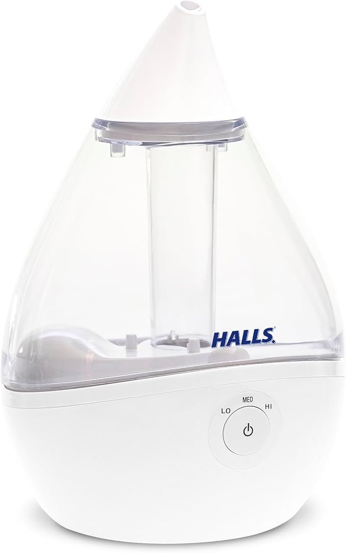 Crane x HALLS Droplet Ultrasonic Small Air Humidifiers for Bedroom and Office, 0.5 Gallon Cool Mist Humidifier for Plants and Home, Humidifier Filters Optional by Crane