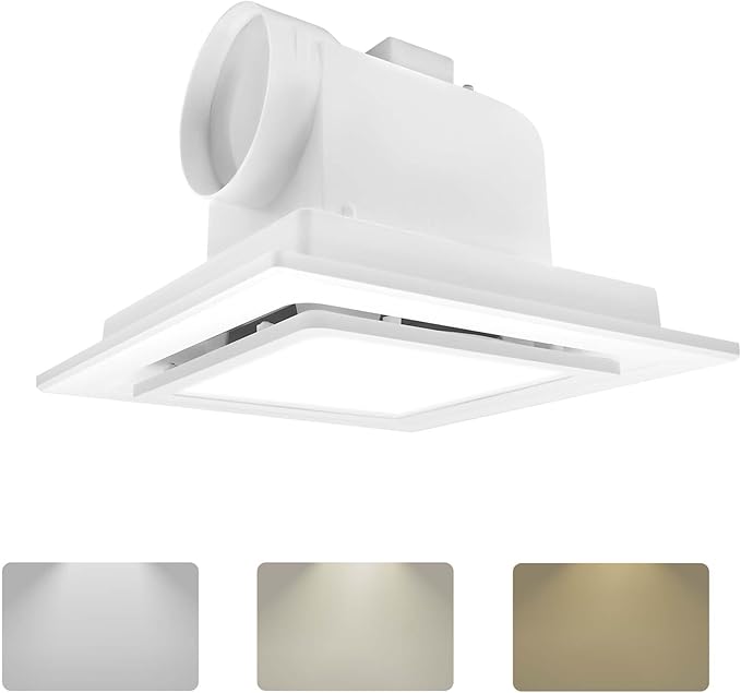 Bathroom Exhaust Fan with Light,11.8 in Panel,12W Square LED,141 CFM,0.7 Sones,110V 45W Quiet Bathroom Ventilation Exhaust Fan for Shower/Restroom/Office/Home (3-Colour LED) by POWERENG