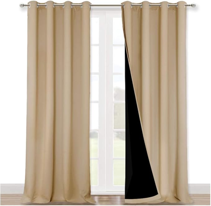 NICETOWN Thermal Insulated 100% Blackout Curtains, Biscotti Beige, 1 Pair, 52 inches x 120 inches, Sound Proof Drapes with Black Backing, Full Light Blocking Panels for Patio Sliding Door - Image 2