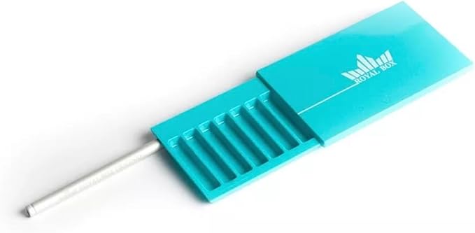 Generic Original Royal Box Turquoise Blue 8 Compartment Snuff Storage Box with Built in 3"" Metal Alloy Straw, Black - Image 3