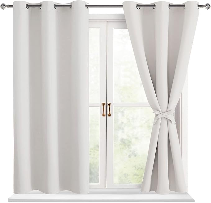 Hiasan Short Blackout Curtains for Bedroom - Thermal Insulated & Light Blocking Window Curtains for Living Room/Kids Room, 2 Drape Panels Sewn with Tiebacks, Ivory, 42 x 45 Inch by Hiasan