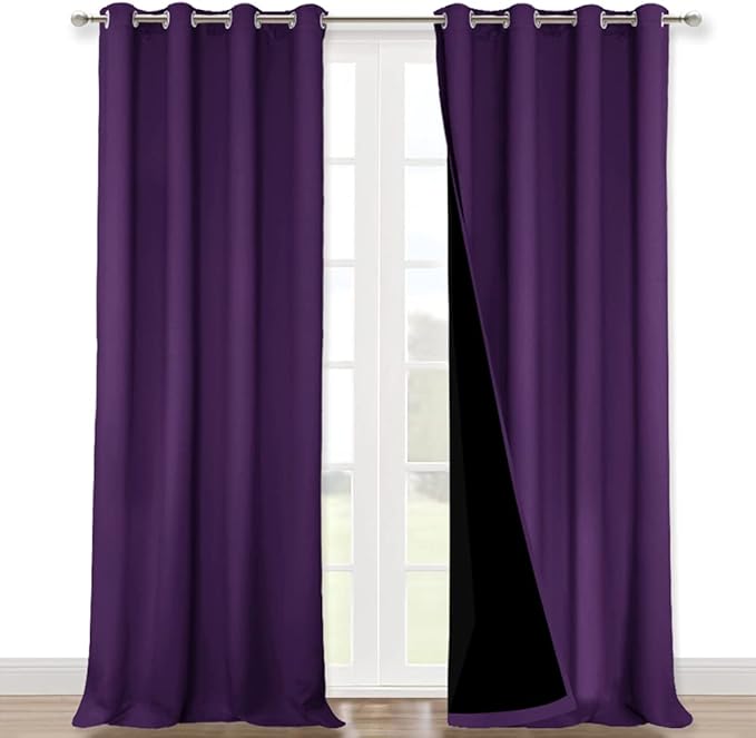 NICETOWN 100% Blackout Blinds, Set of 2, 46" x 96", Royal Purple, Laundry Room Decor Window Treatment Curtains for Large Patio Sliding Door, Thermal Insulated Curtains for Bedroom by NICETOWN