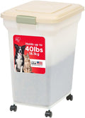 IRIS USA Airtight Dog Food Storage Container, WeatherPro, Up to 40 lbs, Removable Wheels, for Dog Cat Bird and Other Pet Food Storage Bin, Keep Fresh, Translucent Body, Made in USA, Pearl/Almond by IRISUSA