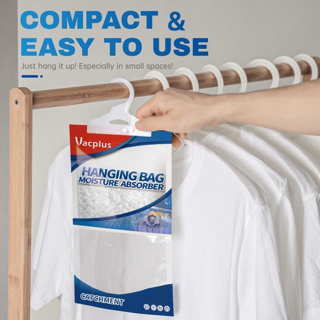 Vacplus Moisture Absorbers Packets, Fragrance Free 10 Pack, Humidity Packs, Dessicant Packets, Hanging Closet Dehumidifier Bags, Odor Eliminator for Bathroom 9.8OZ - Image 4
