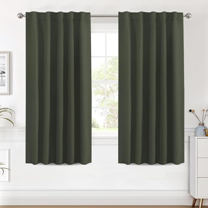 H.VERSAILTEX Blackout Curtains Thermal Insulated Window Treatment Panels Room Darkening Blackout Drapes for Living Room Back Tab/Rod Pocket Bedroom Draperies (2 Panels, Olive, 42 x 63 Inch) by HVERSAILTEX