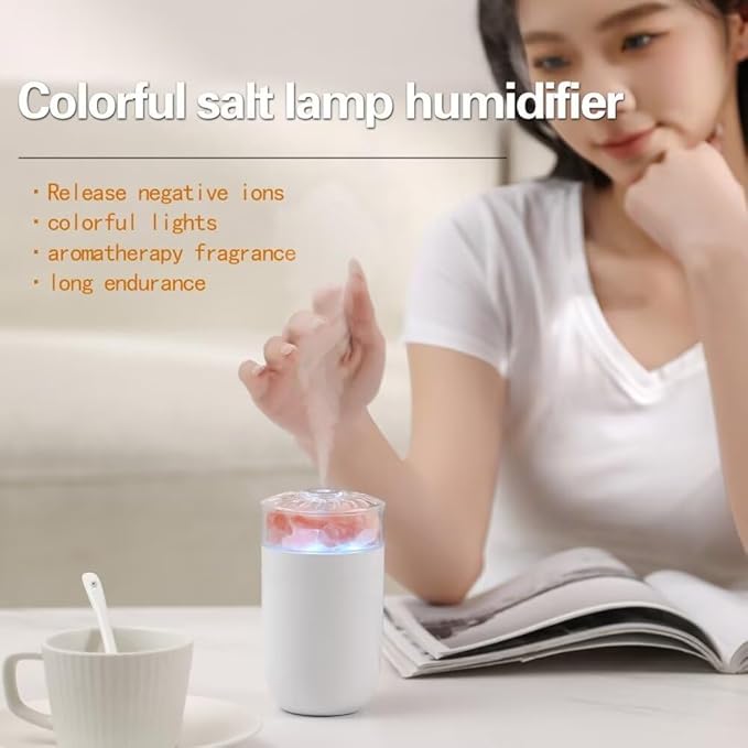 Himalayan Salt Lamp Ultrasonic Humidifier,Essential Oil Aromatherapy Diffuser,230ML Cool Mist Humidifier with Built-in Battery,7 Color Light,Auto Shut-Off Pink - Image 7