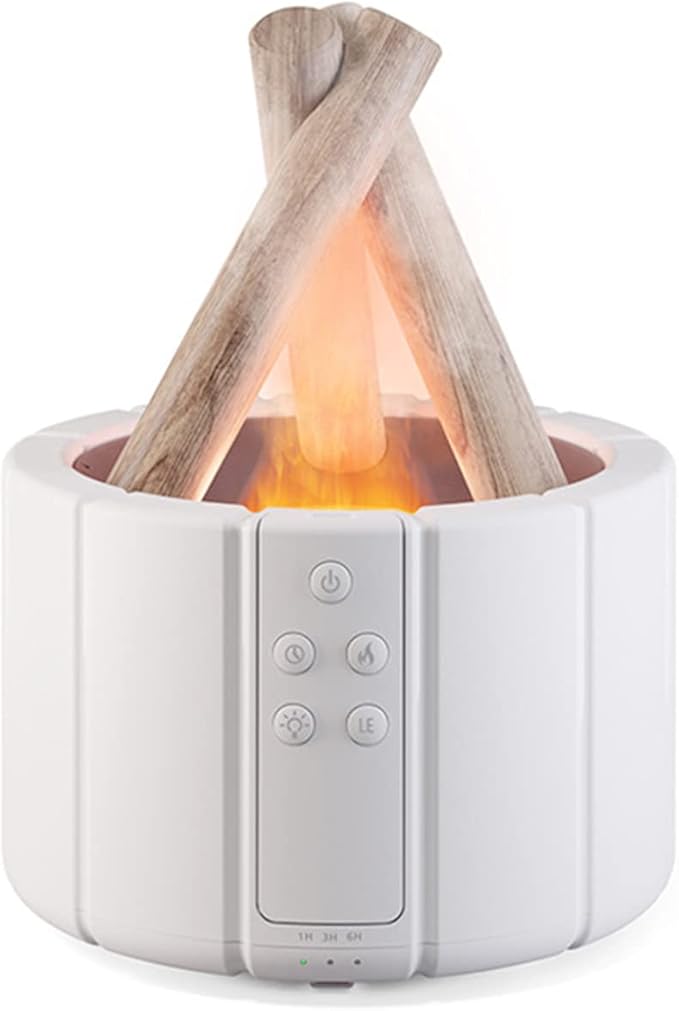 Campfire Flame Fire Diffuser, Bonfire Aromatherapy Essential Oil Diffuser, 250ml Wood Cool Mist Humidifier for Home,Bedroom,Office, Remote Control, Auto Shut-Off, Night Light, Gift (White) by Yaledi