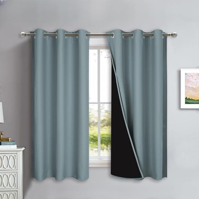 NICETOWN 100% Blackout Lined Curtains, Stormy Sea, 1 Pair, 42" Width x 63" Length Each Panel, 2 Thick Layers Completely Blackout Window Treatment Panels Thermal Insulated Drapes for Kitchen by NICETOWN
