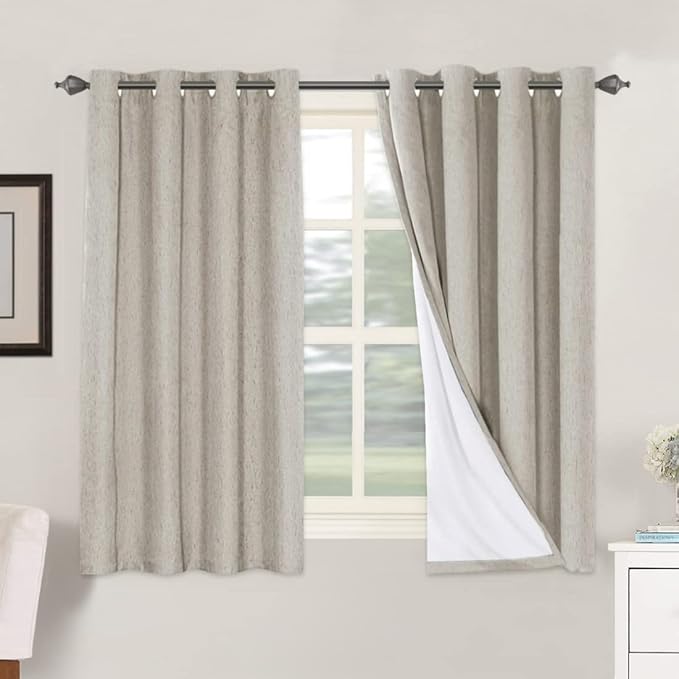 H.VERSAILTEX Linen Blackout Curtains 54 Inches Long 100% Absolutely Blackout Thermal Insulated Textured Linen Look Curtain Draperies Anti-Rust Grommet, Energy Saving with White Liner, 2 Panels, Stone by HVERSAILTEX
