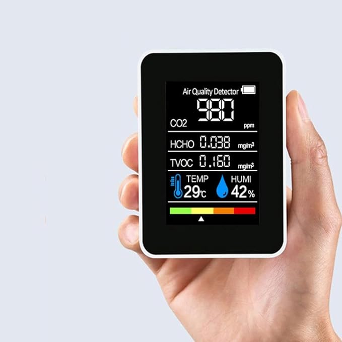 Air Quality Monitor,CO2 Monitor,5in1 Indoor CO2 Detector Formaldehyde HCHO TVOC Tester Alarm,Desktop Air Quality Tester,Air Quality Meters for Home Office Hotel Restaurant School (White) by HFLWYWD
