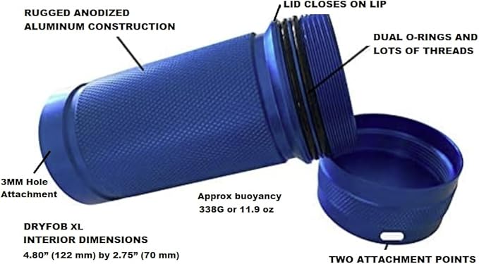 DRYFOB Waterproof PLB or Car Key Container, Case, Holder for Scuba Diving and Watersports, Rugged Aluminum, Rated to 1,200ft (365m) - Image 2