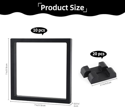 10 Pcs Floating Frame Case with Stands 7x7x0.8 in, Black Challenge Coin Display,Transparent PE Jewelry Storage Box, Floating Display Holder Stands for Antique Challenge Coins Medallion Fossil Specimen - Image 2