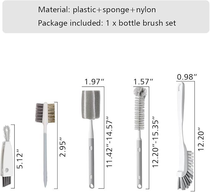 WAYUTO Portable Bottle Brush Set with Hanging Hole Blender Cleaning Brush Set Kitchen Cleaning Brush Set Travel Cleaning Brush Set for Mixers Bottles Containers Glasses Jars - Image 6