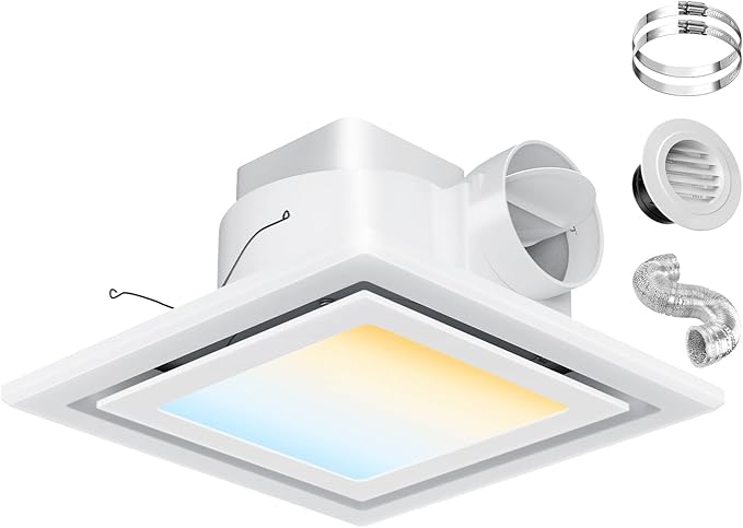 Bathroom Exhaust Fan with Light, 110 CFM 1.0 Sone Quiet Ceiling Mount Exhaust Fan, High CRI 97 3CCT LED Bathroom Ventilation Fan, LED Exhaust Vent Fan for Shower Bathroom Office Home, 4" Duct Included by sjzxuv