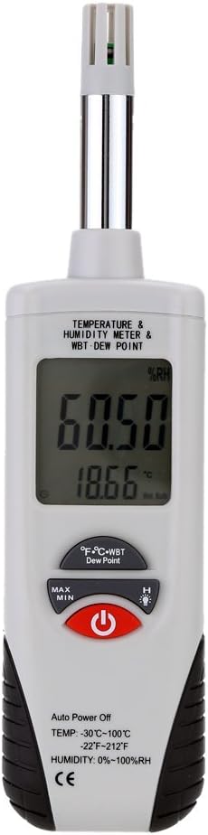 Lancoon Digital Psychrometer, Mini Portable Thermo-Hygrometer Temperature Humidity Meter with Dew Point/Wet Bulb Temperature and -22°F to 199°F(-30°C to 100°C) Range for Industry Agriculture HVAC by Lancoon