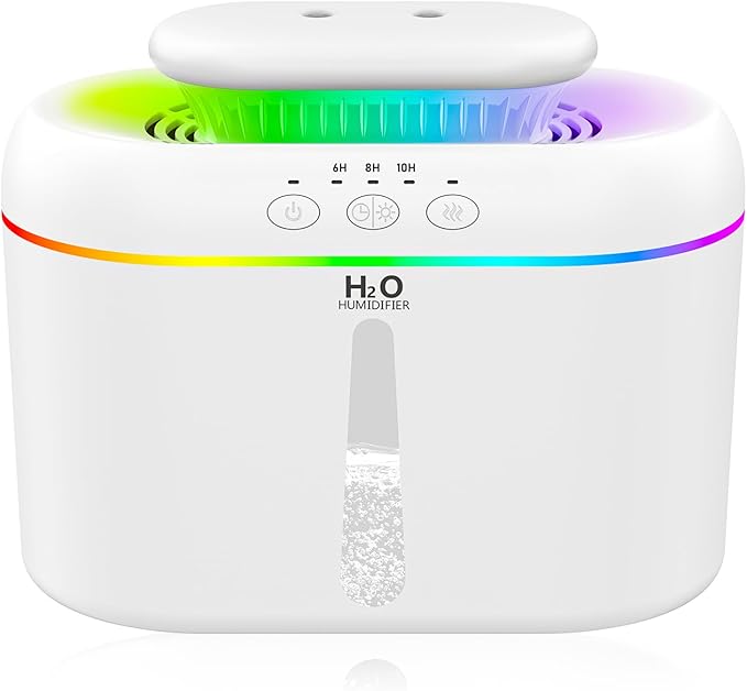 2L humidifiers for bedroom humidifier Home Ultra-Quiet 28 dB Quiet Supersized Cool Mist Air Humidifier for Baby Nursery，Dual Nozzie，Easy to Clean & Fill, 7 Color NightLight (White) by Lisacool