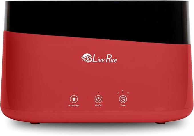 LivePure LP300HUM Aqua Flame Cool Mist Humidifier – Small Ultrasonic Plant Humidifier Indoor with Essential Oil Diffuser – Dorm Essentials, Apartment, Desks & Home Office Red - 0.20 Gal/ .75L by LivePure