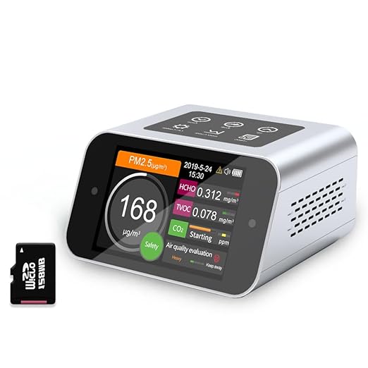 Air Quality Monitor Indoor AQI Dust Meter Pollution Tester Particle Counter (PM+TVOC+HCHO+CO2) by BRWISSEN
