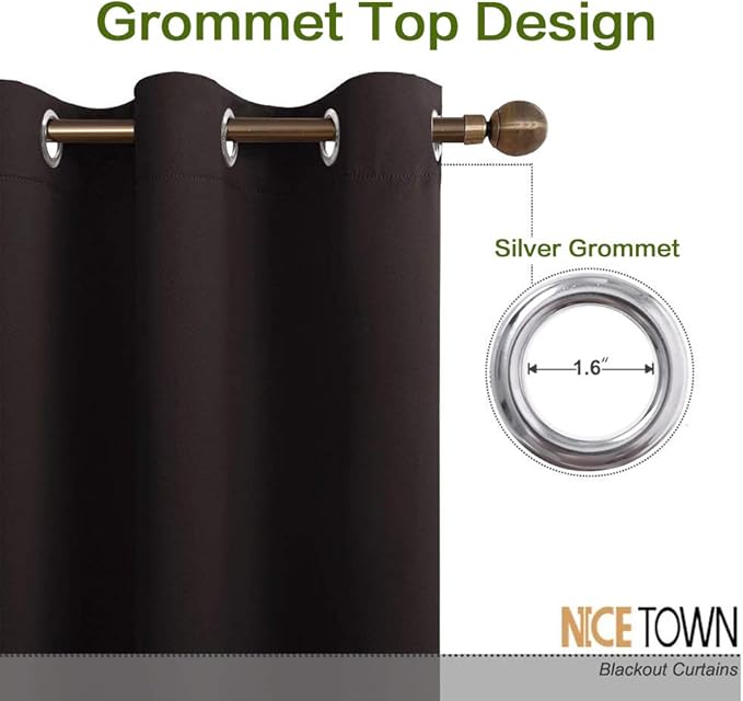 NICETOWN Thermal Insulated Blackout Curtain and Drapery Triple Weave Soundproof Solid Ring Top Window Drape for Bedroom (Sold Individually, 42 inches by 72 inch, Toffee Brown) - Image 2
