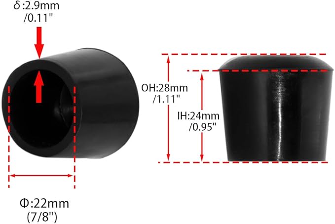 Flyshop 7/8", 22 mm, Patio Round Chair Leg Caps, Furniture Table Feet Covers Floor Protectors, Anti-Skid Non-Marking Silicone Legs Tips, 8 Pack, Black - Image 3